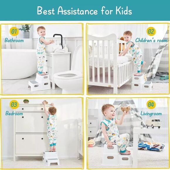 Forbena toddler step stool white and gray NWOT 2 steps - Picture 4 of 9